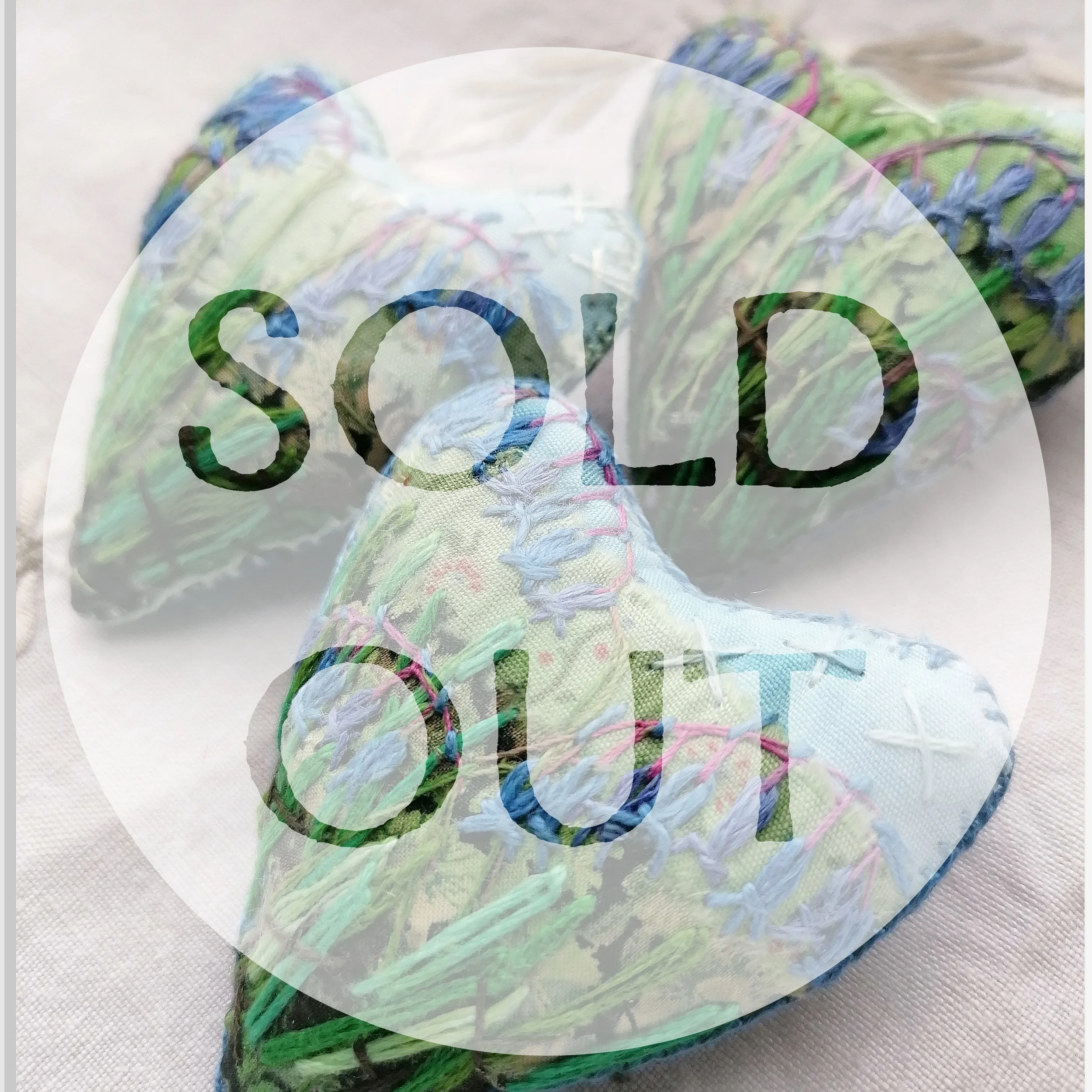 Stitched BLUEBELL Heart Brooches