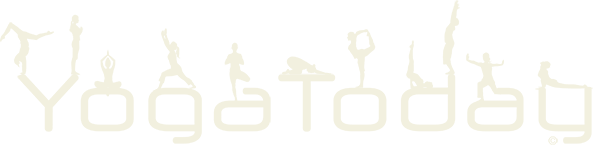 The words 'Yoga Today' spelled out with various yoga poses and equipment forming each letter.