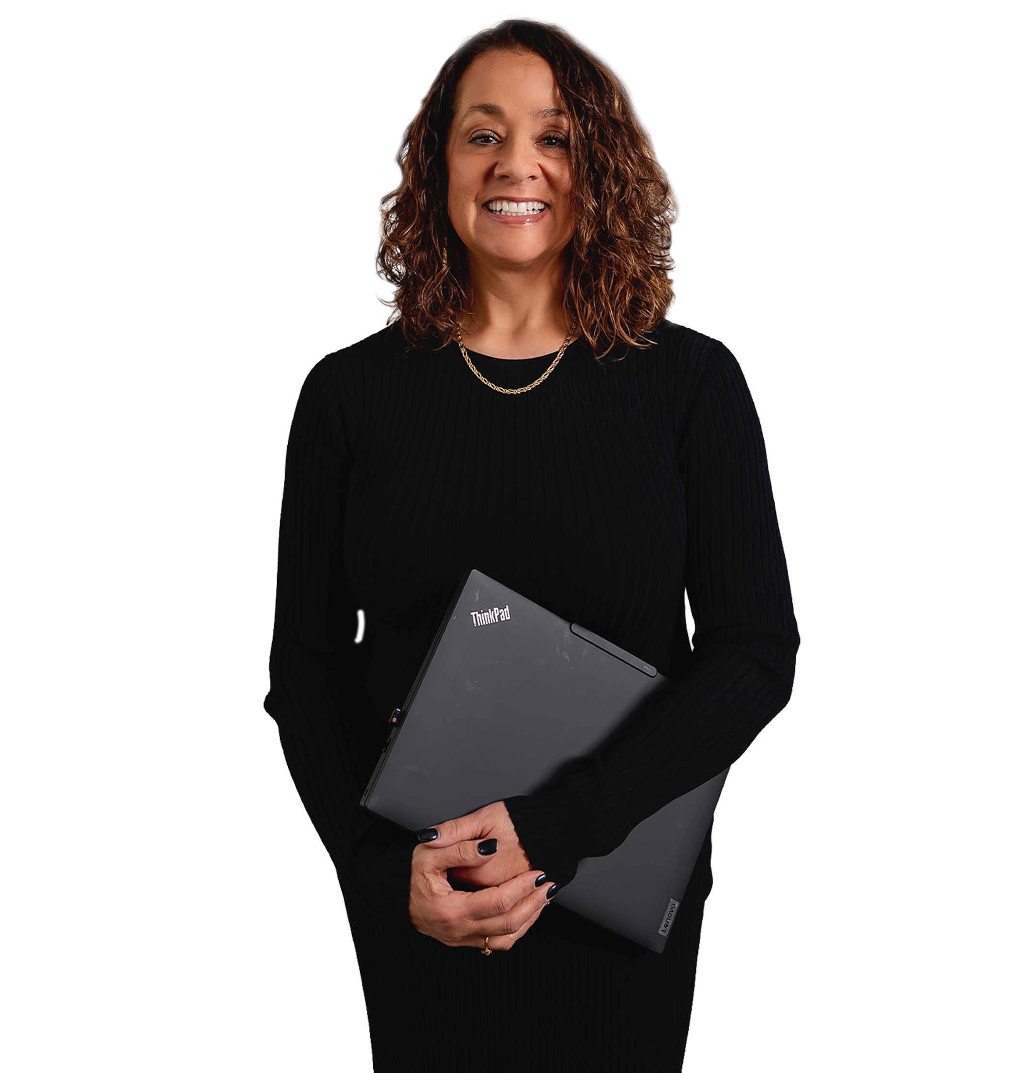 Effie CPA holding laptop representing personalized tax planning and advisory services