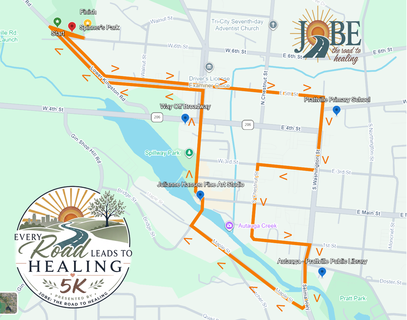 5k route map through downtown prattville, al