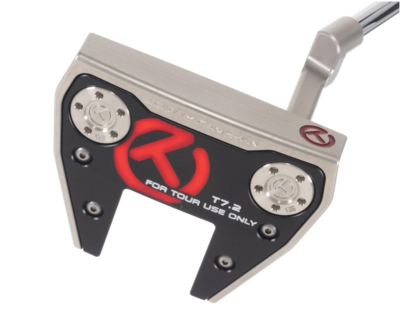 Close-up of a TaylorMade Spider Tour putter with black and silver design, featuring red graphics and branding.