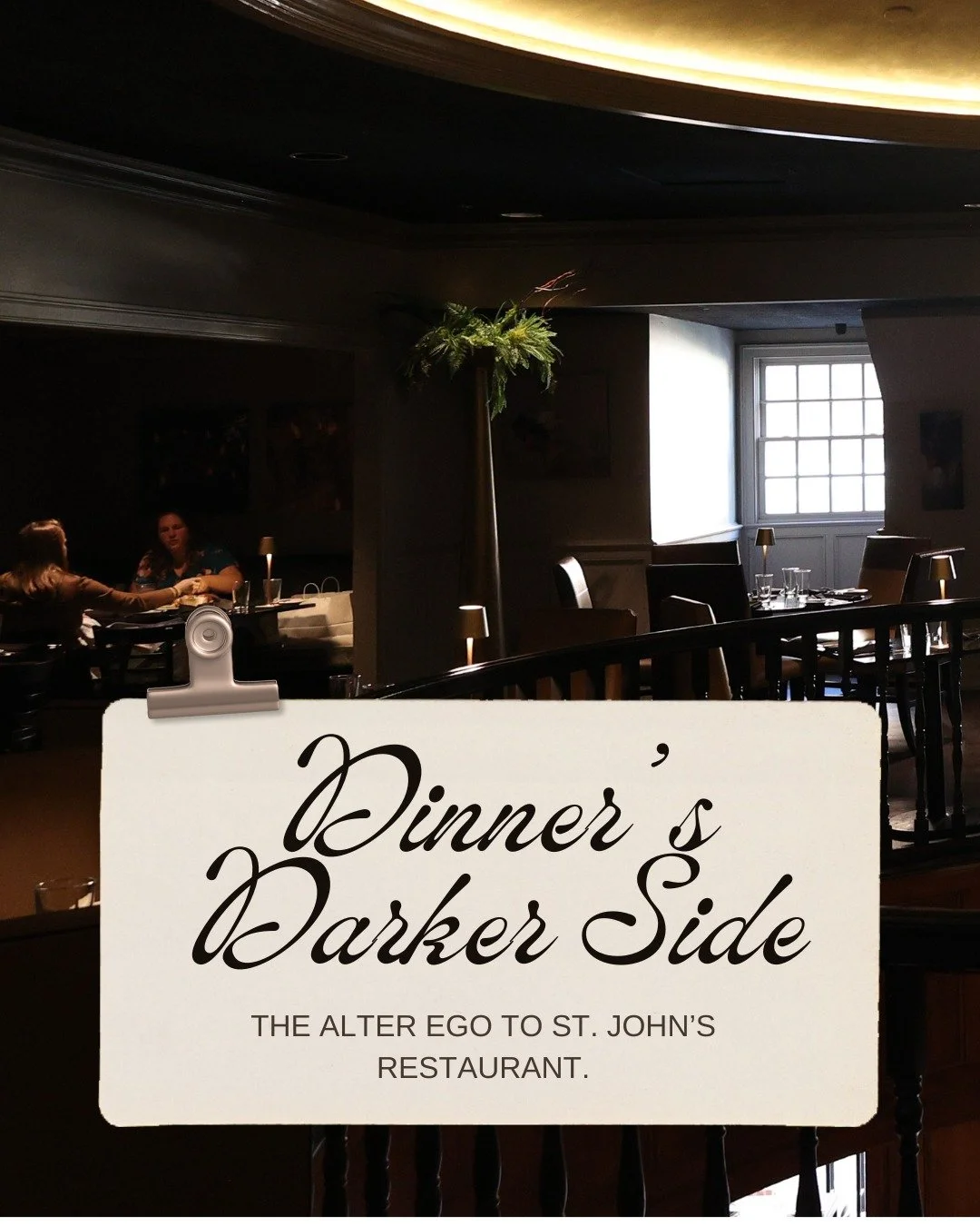 Chattanooga&rsquo;s moody dinner bar &mdash; where cocktails meet small plates and the lights drop at 4.

Dinner&rsquo;s darker side lives next door to St. John&rsquo;s Restaurant &mdash; the same chefs, a more relaxed rhythm.

Walk in for A Very Hap