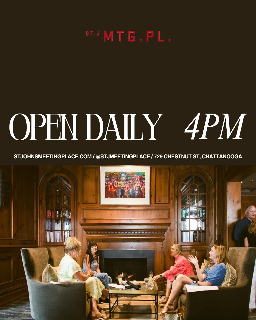 Open daily at 4 p.m. &mdash; because good evenings start with great company (and a cocktail). 🍸