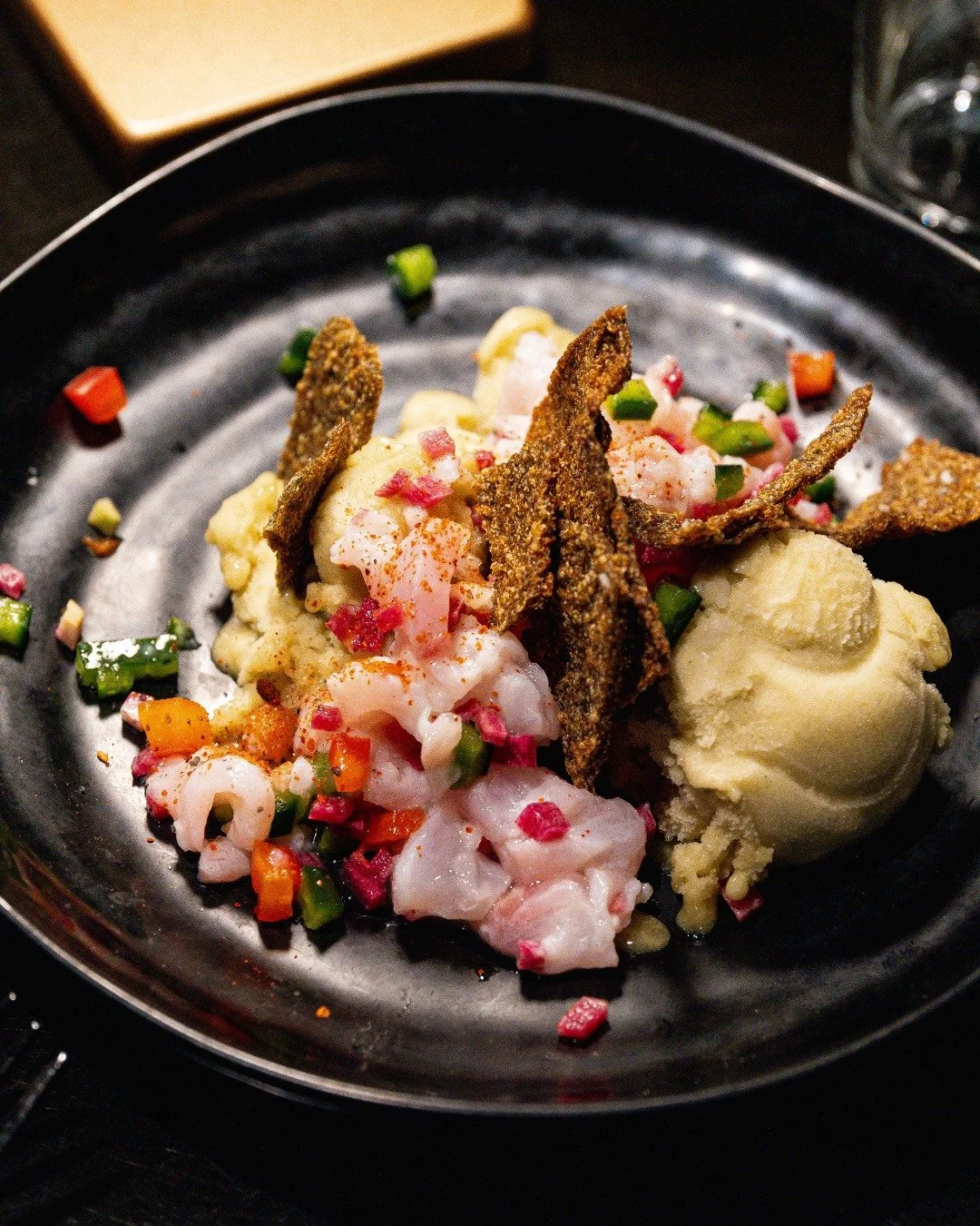 Fresh meets bold.

Red snapper ceviche with radish, poblano, lime, and cucumber wasabi sorbet &mdash; the kind of flavor combo you don&rsquo;t forget.