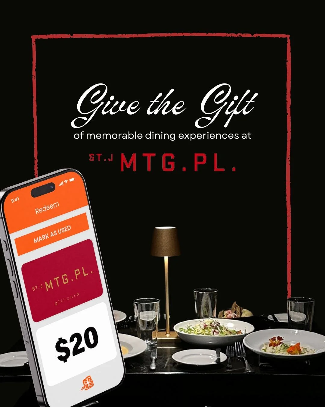 This holiday season, give the gift of memorable dining experiences with Meeting Place gift cards. 

For every $100 gift card purchased, you'll receive a bonus $20 gift card to treat yourself or someone special. It&rsquo;s the perfect way to share you
