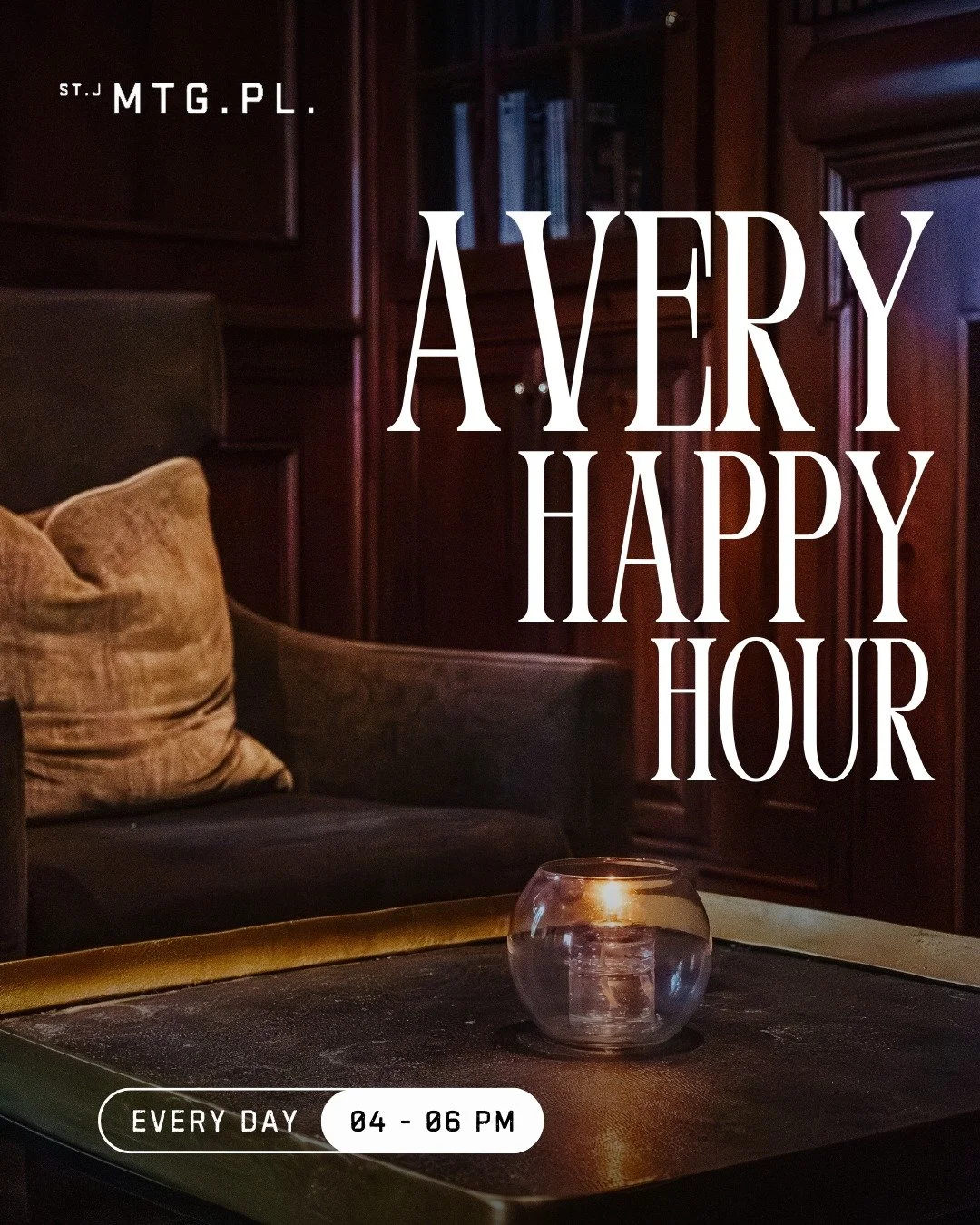 A comfortable spot to settle into as the afternoon gives way to evening.

Very Happy Hour runs Monday&ndash;Friday from 4&ndash;6 pm, with a relaxed setting and room to linger&mdash;whether you&rsquo;re catching up or taking things easy.

Swing by an