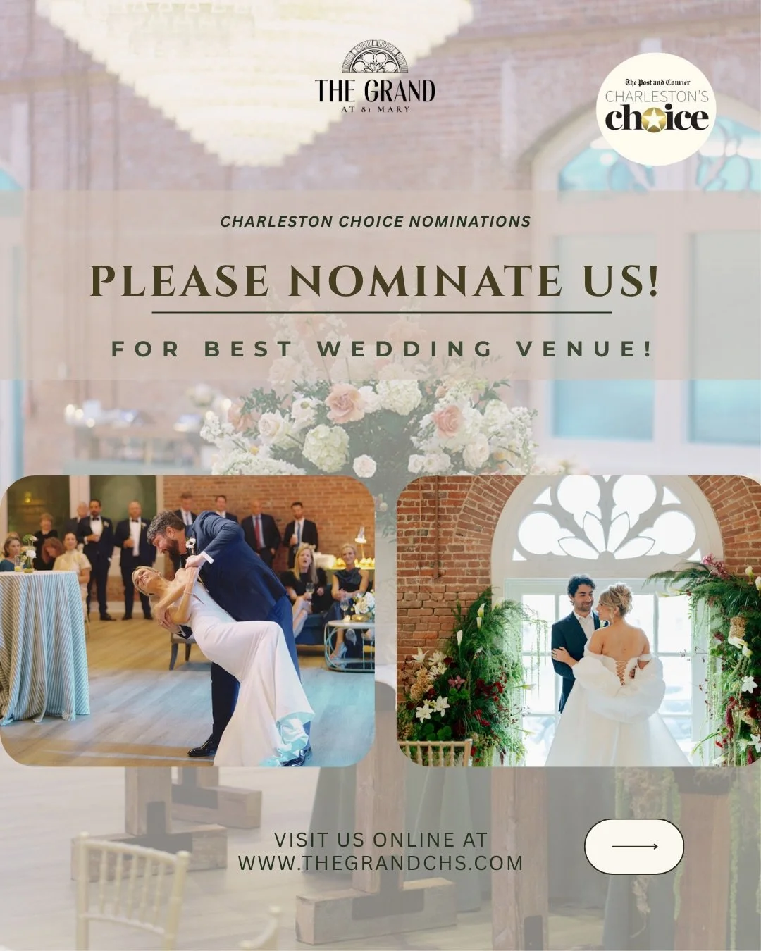 Nominate Us!🏆 We would be so honored to have your support for the 2026 Charleston Choice Awards! Please help us by nominating Duvall Catering &amp; Events and The Grand at 81 Mary in the following categories. 

Vote Duvall for:
&nbsp;Best Caterer

V