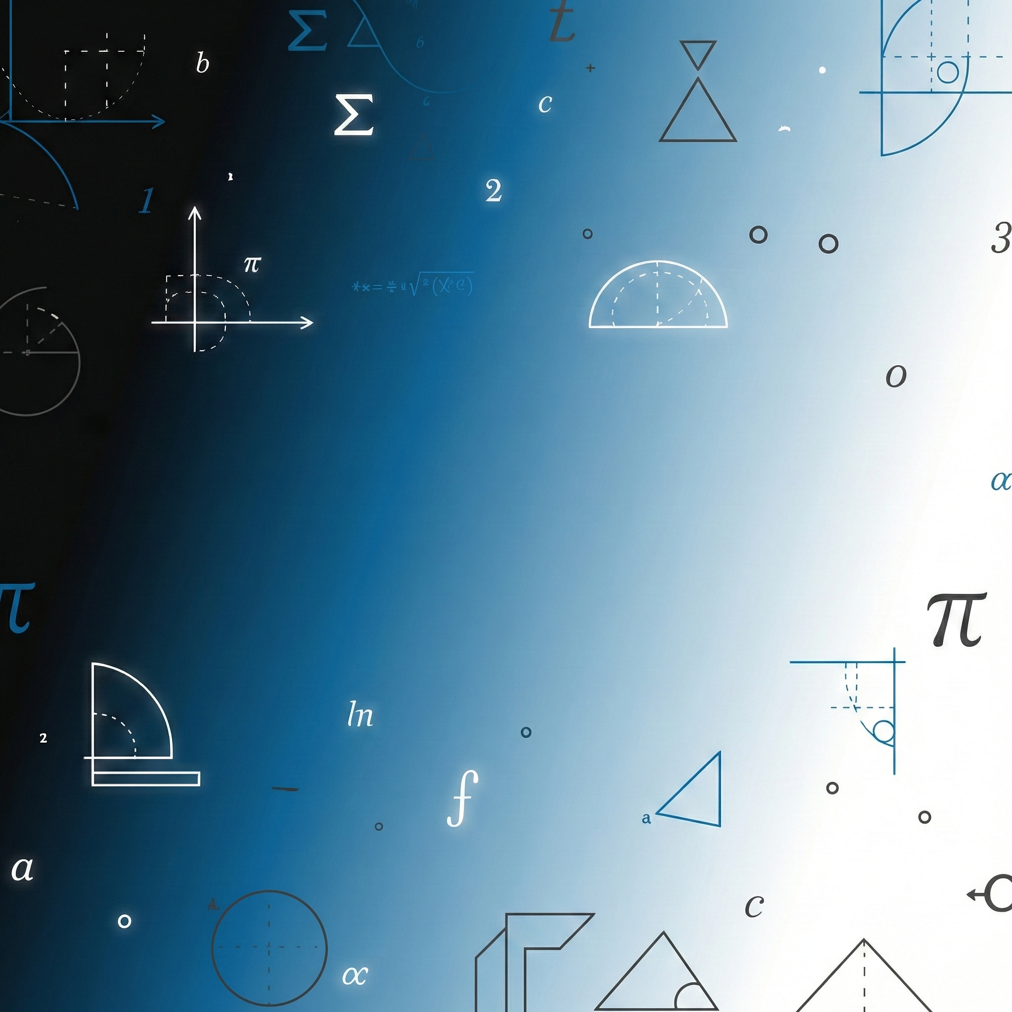 Mathematical diagrams, formulas, and geometric shapes over a gradient background.