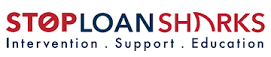 STOP LOAN SHARKS logo with the words Intervention, Support, Education