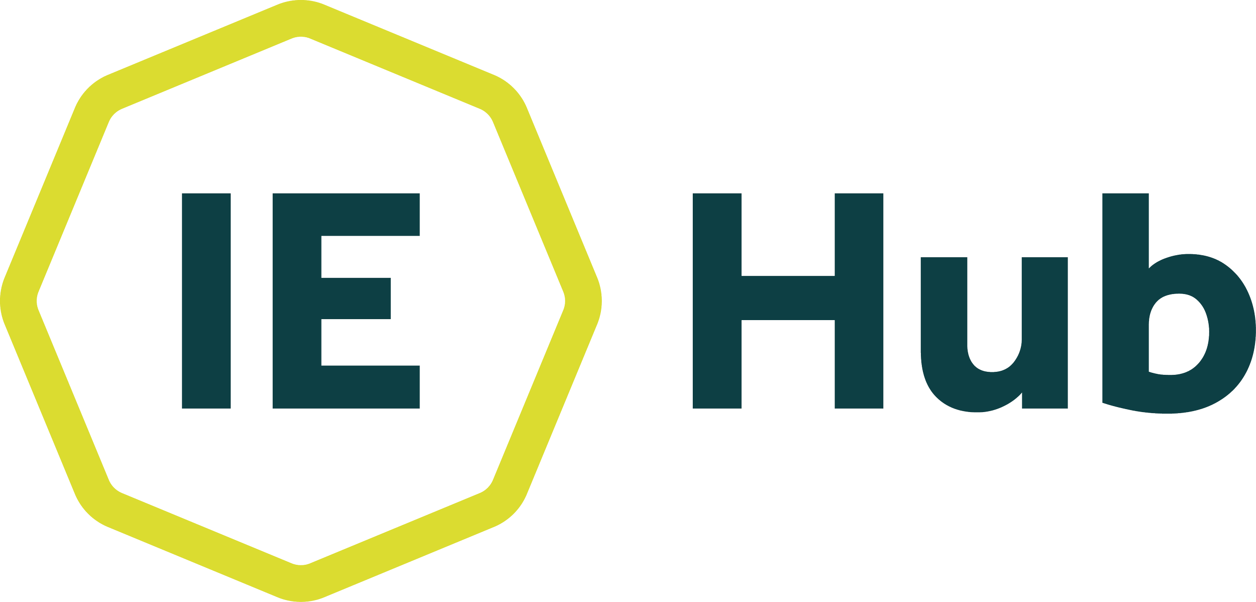 The image features a logo for 'IE Hub' with the text 'IE' inside a yellow outlined hexagon and the word 'Hub' beside it.