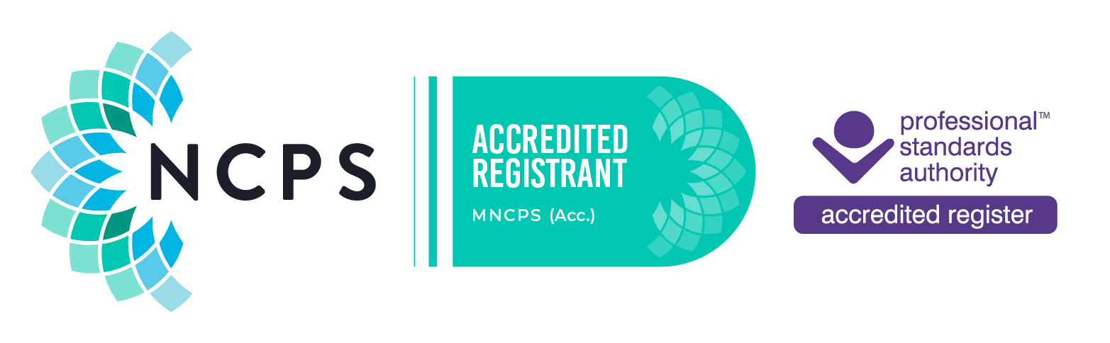 Logo representing Accredited membership of the National Counselling and Psychotherapy Society (NCPS)