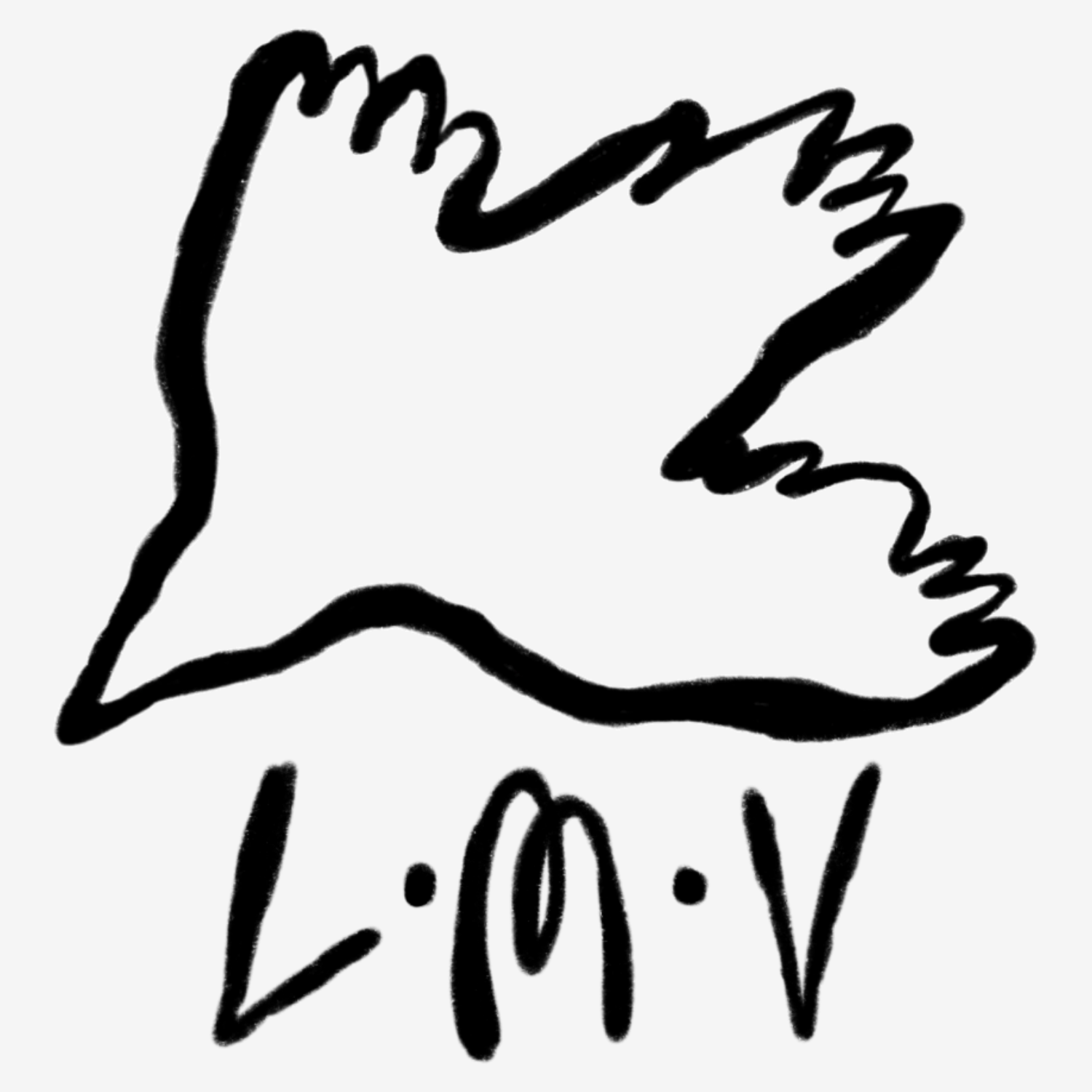 Black outline drawing of a dove with an olive branch below it, representing peace.