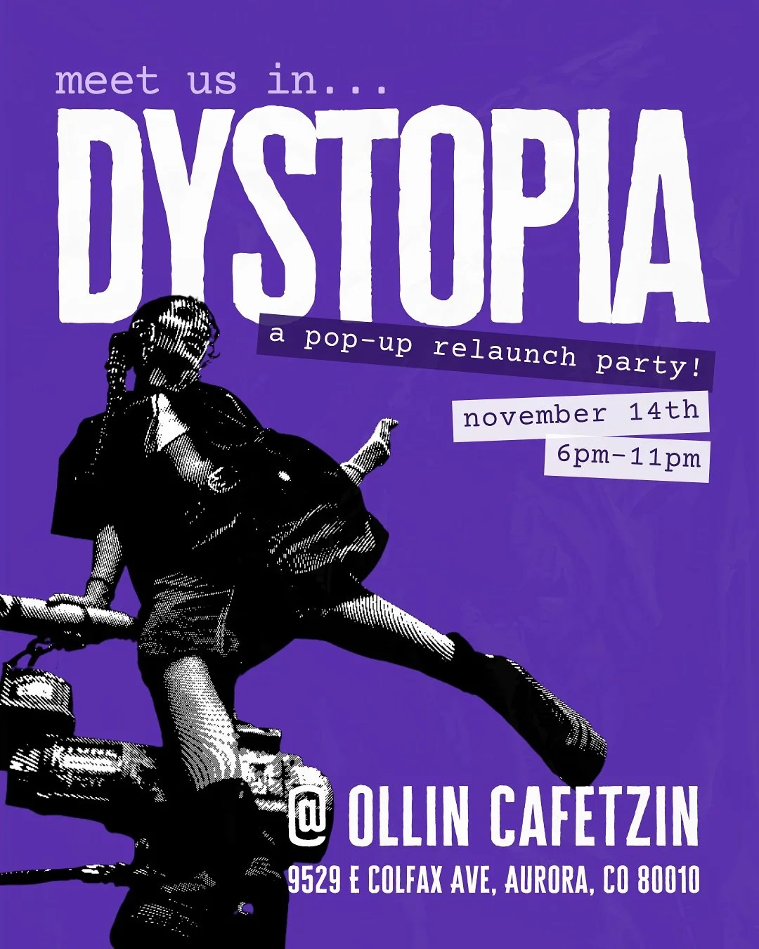 Meet us in DYSTOPIA on November 14th from 6-11pm at Ollin Cafetzin. 

Tattoos, political education, music, food, drinks, and more! Stay tuned for details. 🪽