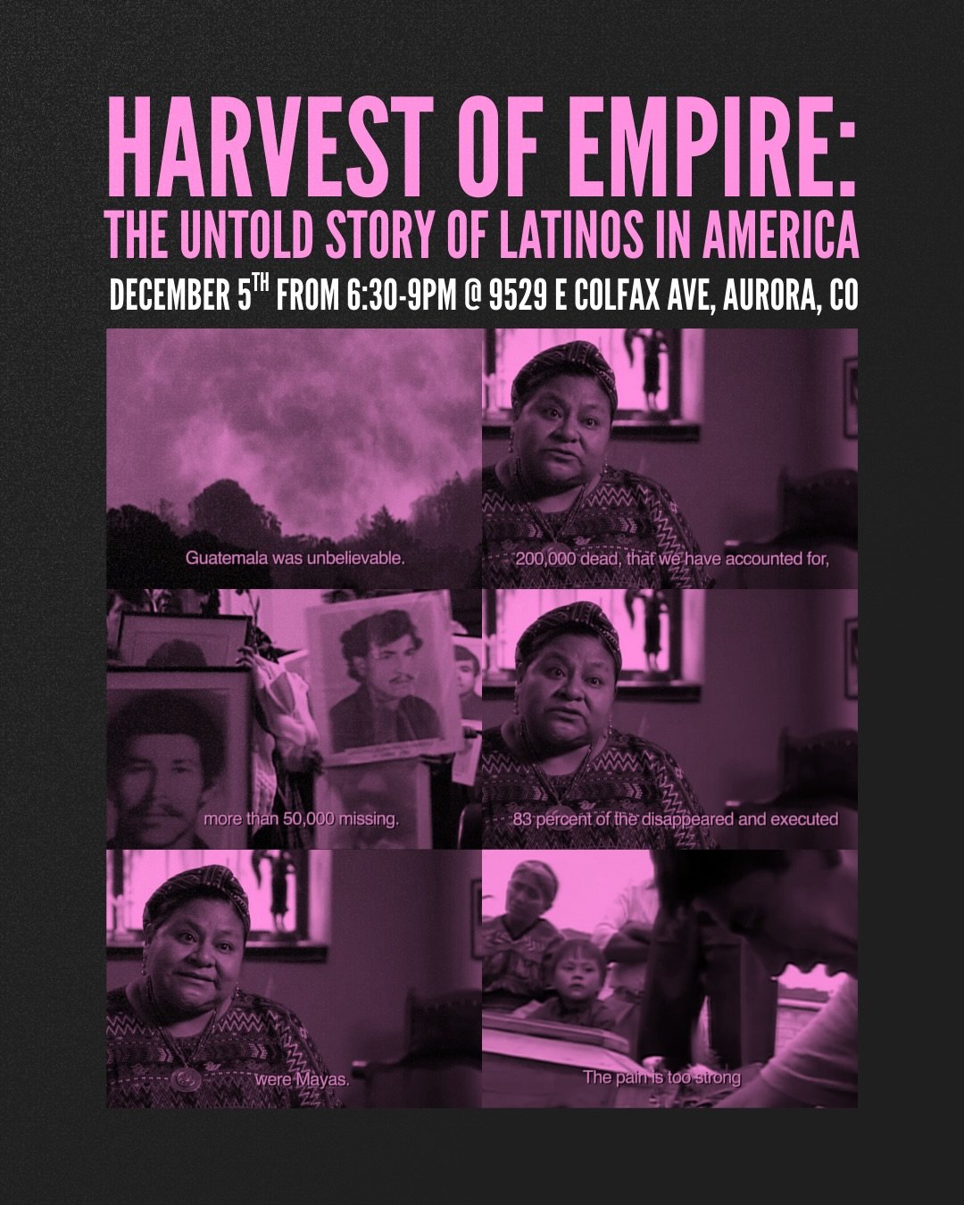 Join us for a two-part series on the roots of Latin American migration. 

Friday, December 5th: a screening of the documentary, Harvest of Empire: The Untold Story of Latinos in America. 

Friday, December 12th: A teach-in and discussion exploring ho