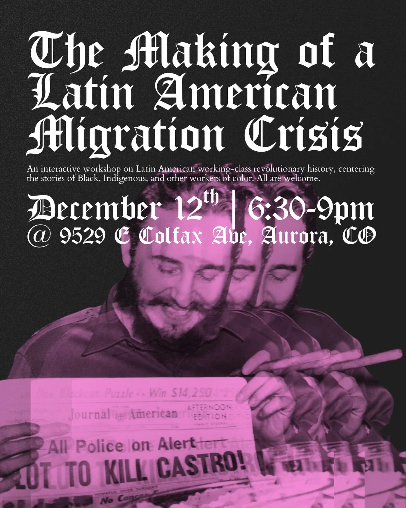 Join us for the last Dystopian Times event of the year this Friday, December 12th. 

In this interactive workshop on Latin American working-class revolutionary history, we&rsquo;ll explore how U.S. government and corporate interests have fueled insta
