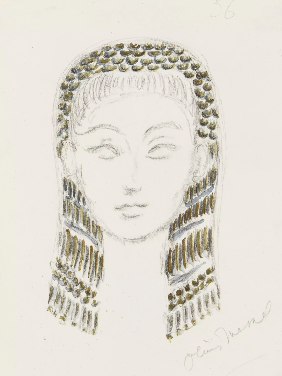 Oliver Messel (1904 - 1978), costume design for Vivien Leigh's headdress as Cleopatra in the 1945 film 'Caesar and Cleopatra'