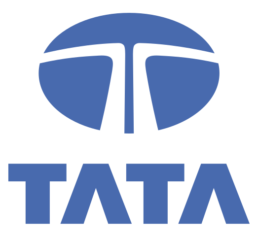 Tata logo in blue on a black background.