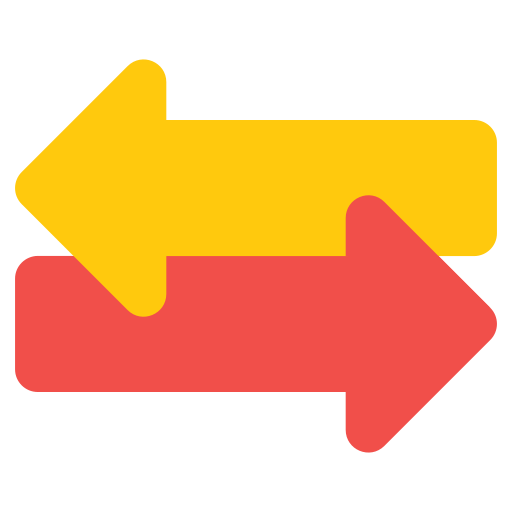 Two arrows, one yellow pointing left and one red pointing right, overlapping each other.