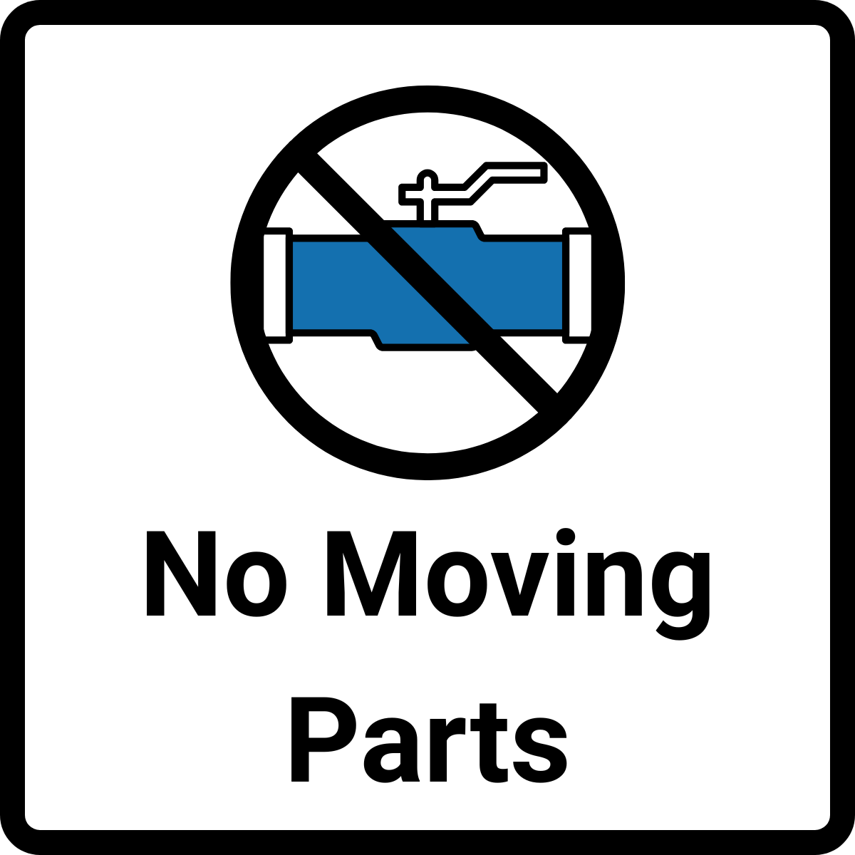 No moving parts icon highlighting EcoValve solid-state design for reliable maintenance-free operation