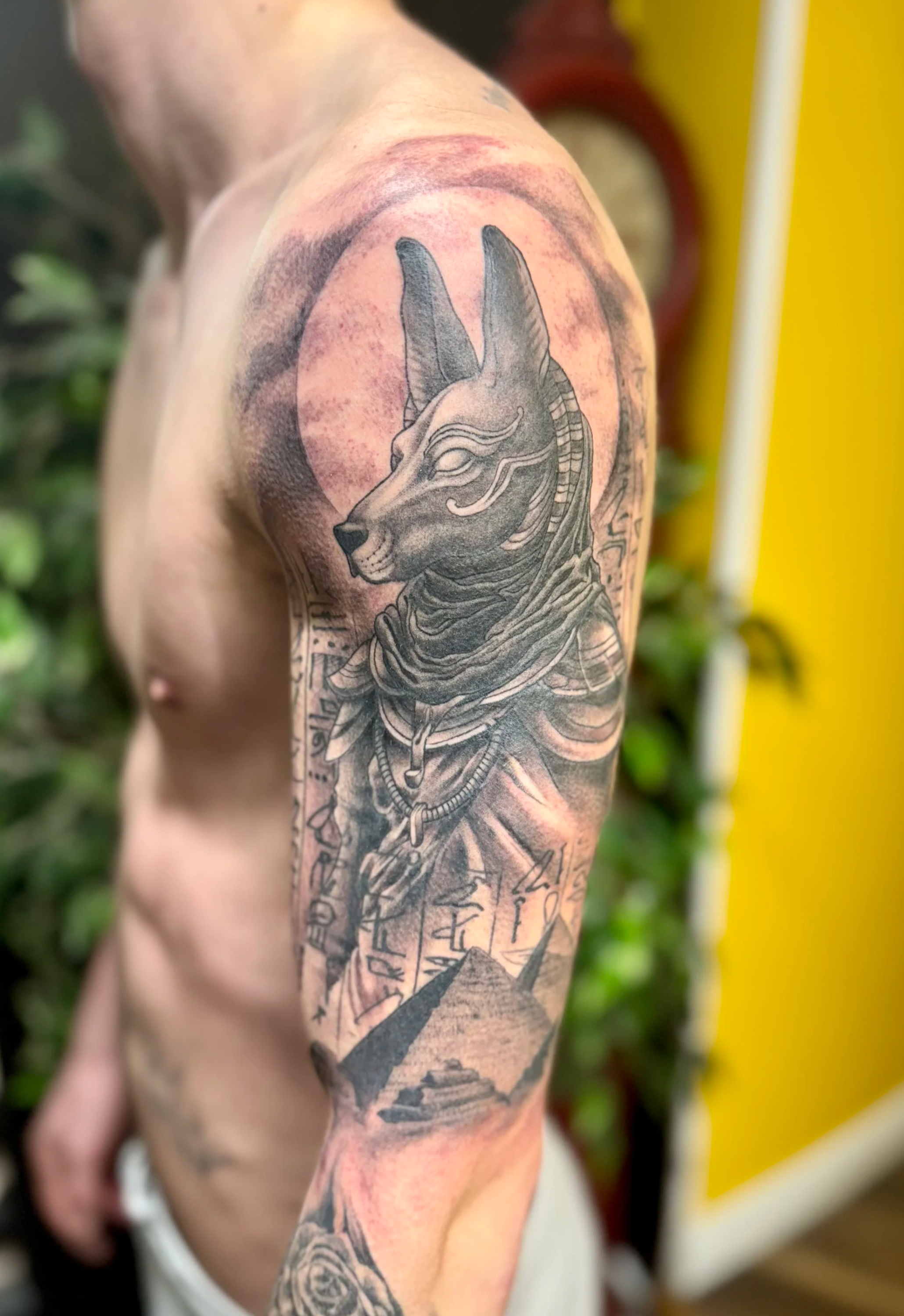 Anubis sleeve tattoo