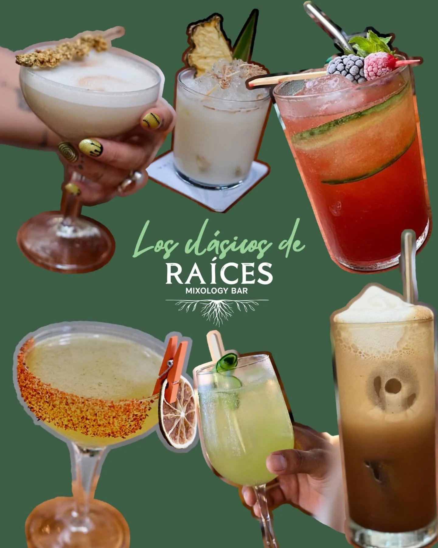 Los cl&aacute;sicos de Ra&iacute;ces no solo se beben&hellip; &iexcl;se viven! 
Cada trago es una experiencia &uacute;nica que celebra el sabor, la creatividad y la pasi&oacute;n por la mixolog&iacute;a. 

Ven a descubrir tu favorito y brinda con nos