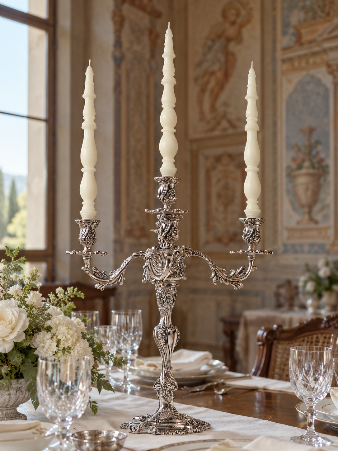 Silhouette designer candles styled for an elegant wedding table