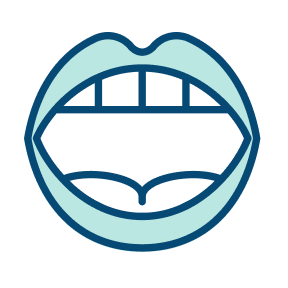 Illustrasjon av en åpen munn med tenner og tunge