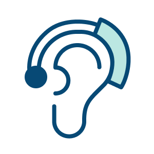 Illustrasjon av et menneskeøre med lydbølge, symboliserer hørsel eller lyd.