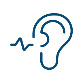 Kunstnerisk illustrasjon av et øre med en helsesertifisert hjerte og en puls- eller lydlinje.