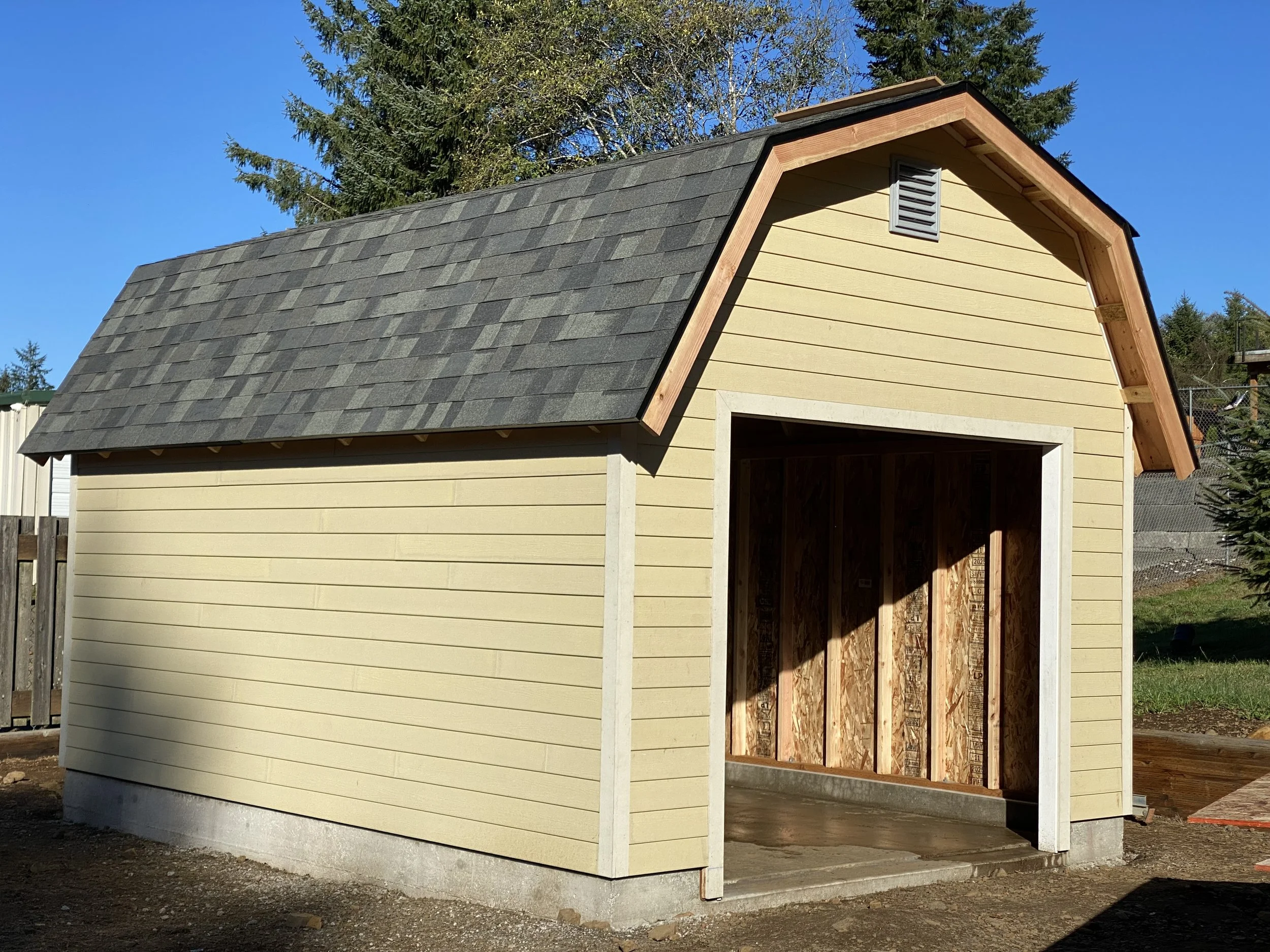 Finished shed build with gambrel roof