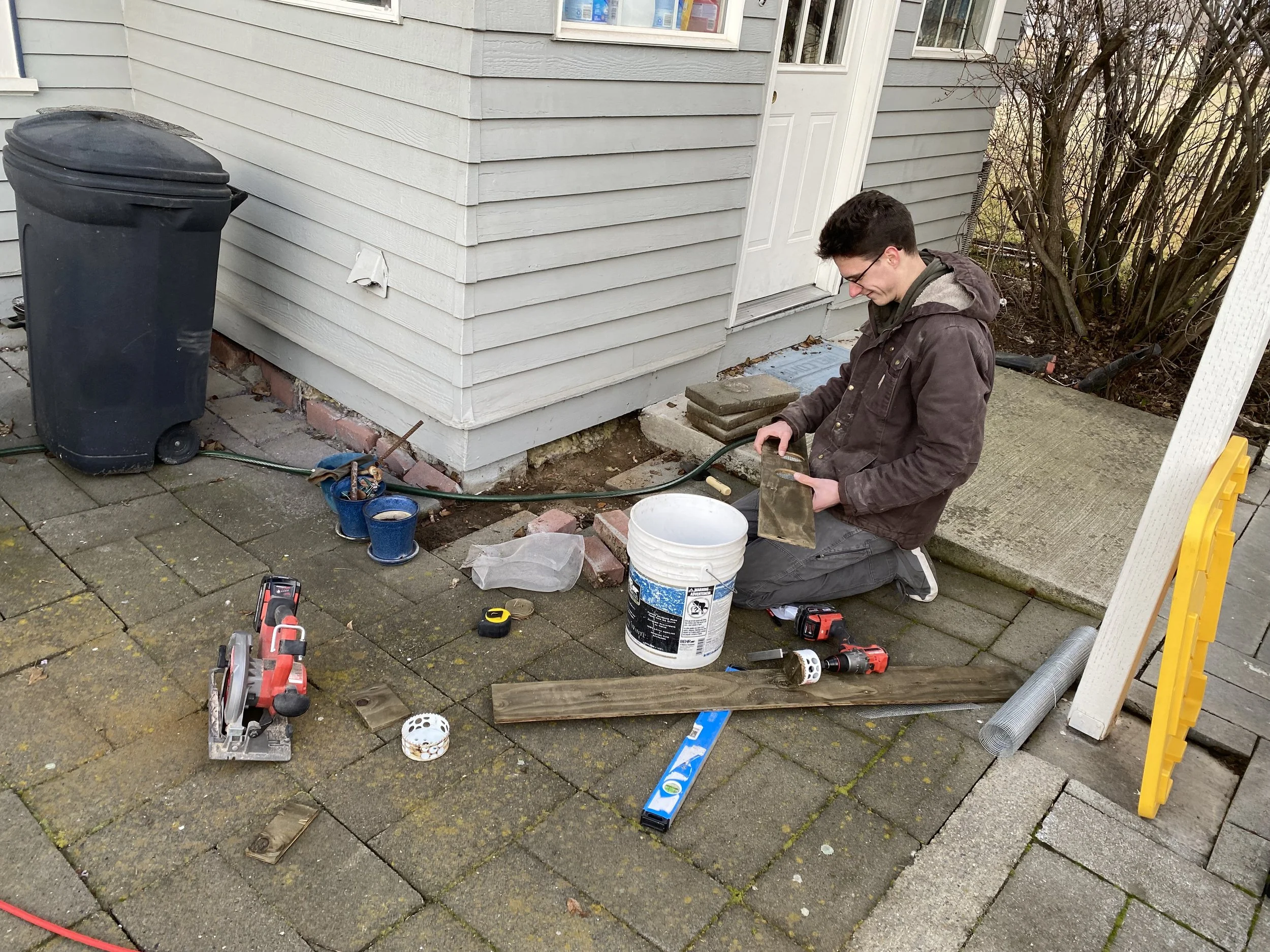 Fixing back left porch side for rodent control