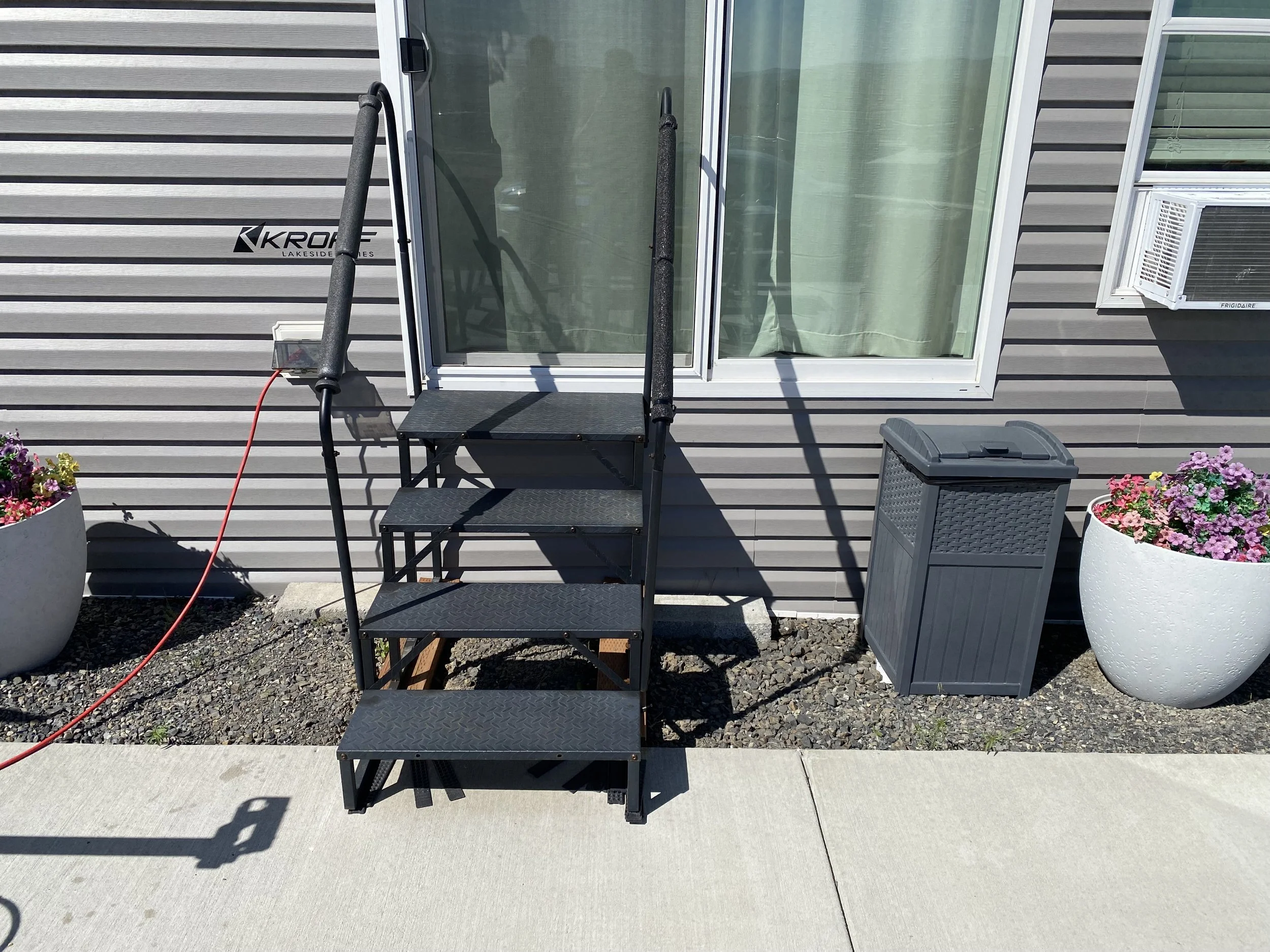 Costumer wants to replace these metal temporary stairs for something bolder and more permanent looking.