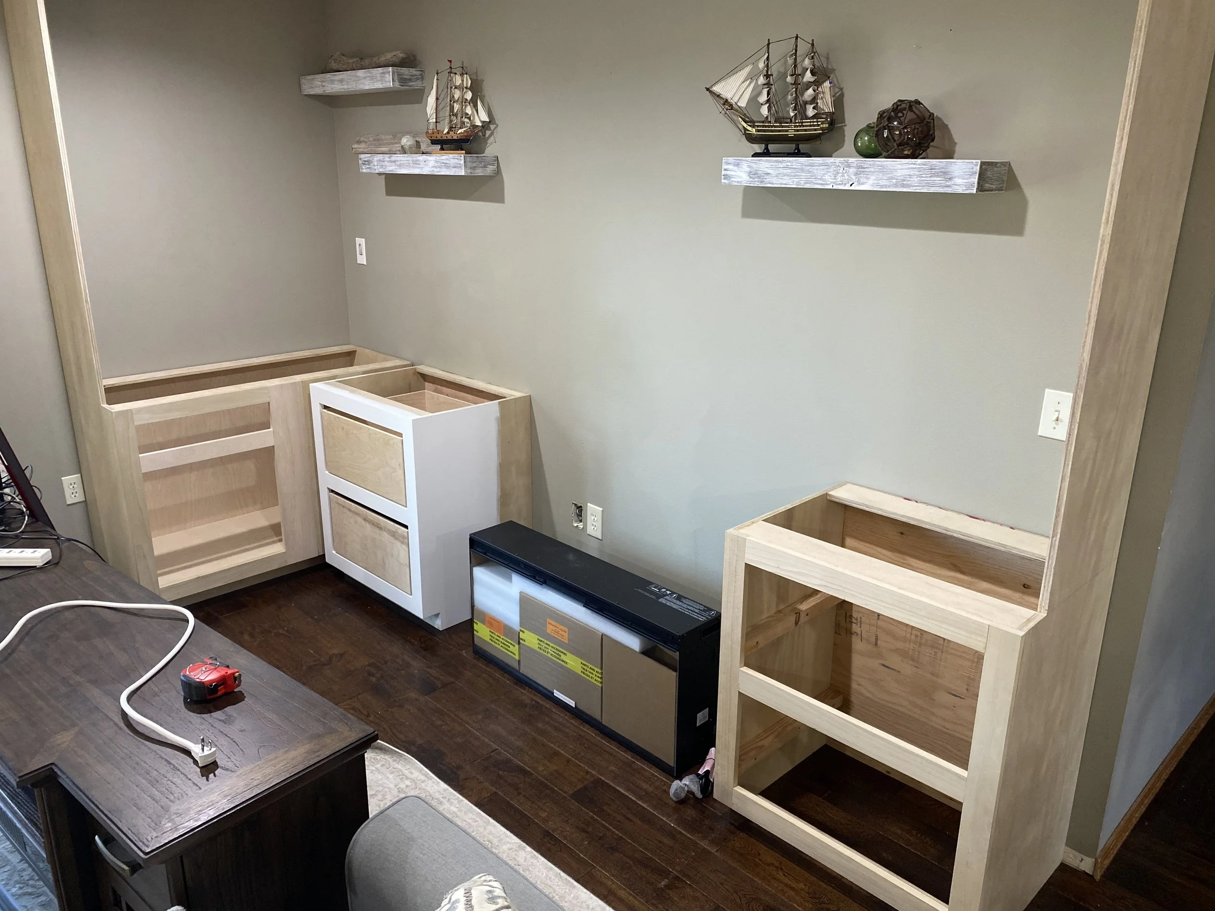 Building entertainment center with electric fireplace