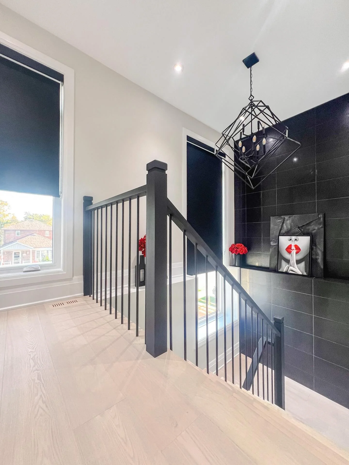 Who said stairwells had to be boring. They need to be functional and aesthetically appealing. Glass railings as beautiful as they are, are not always easy to clean and maintain. Swipe for the before. 
#designyyz 
#interiordesign 
#stairdesign 
#lovew