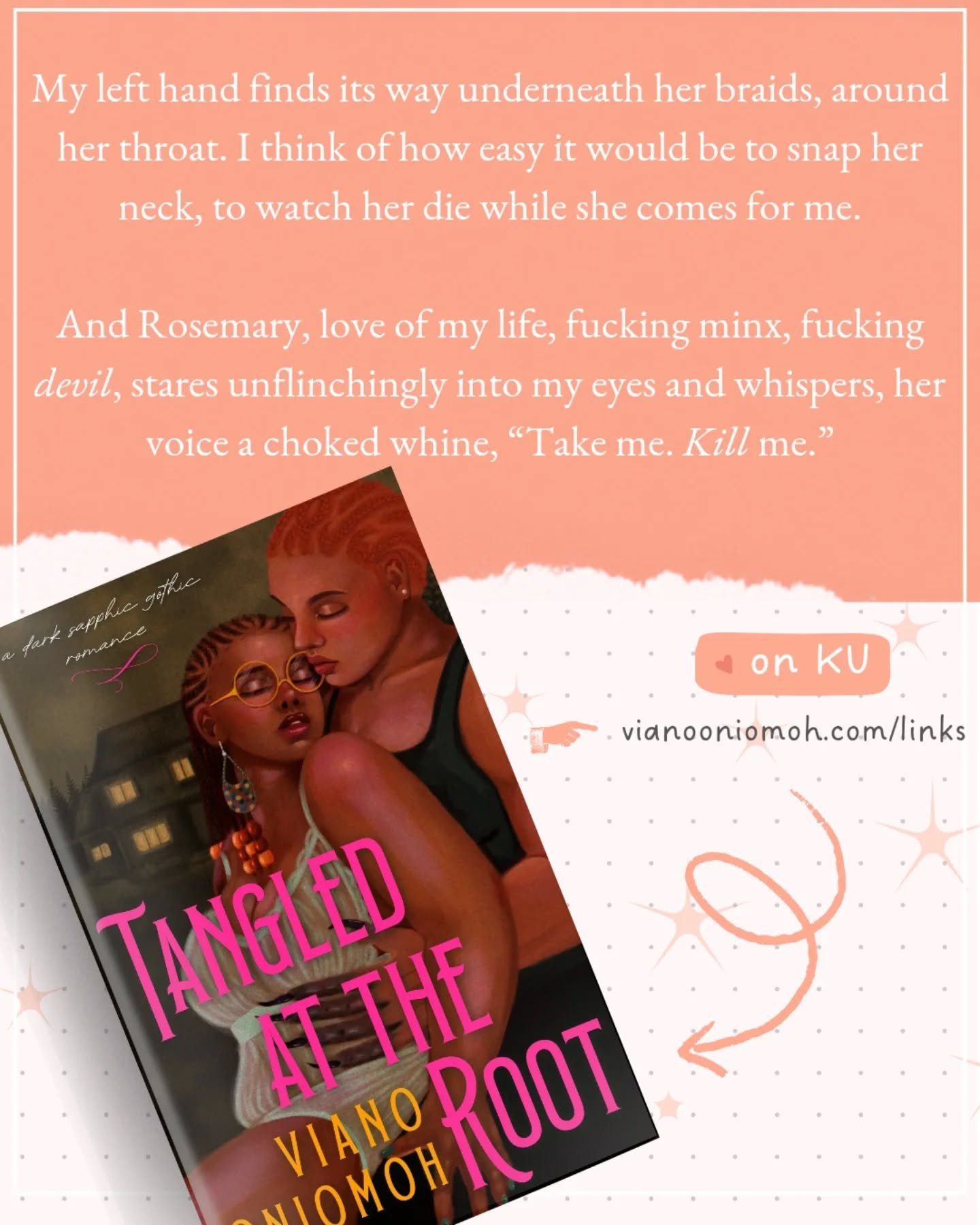 Ever loved and wanted someone so much you wanted to literally swallow them whole? No? Lmao 

Physical copies for TANGLED AT THE ROOT are now live 🤩

Lovers of horny horror and bloody, unhinged sapphic romances, this book is for you 😁

What happens 