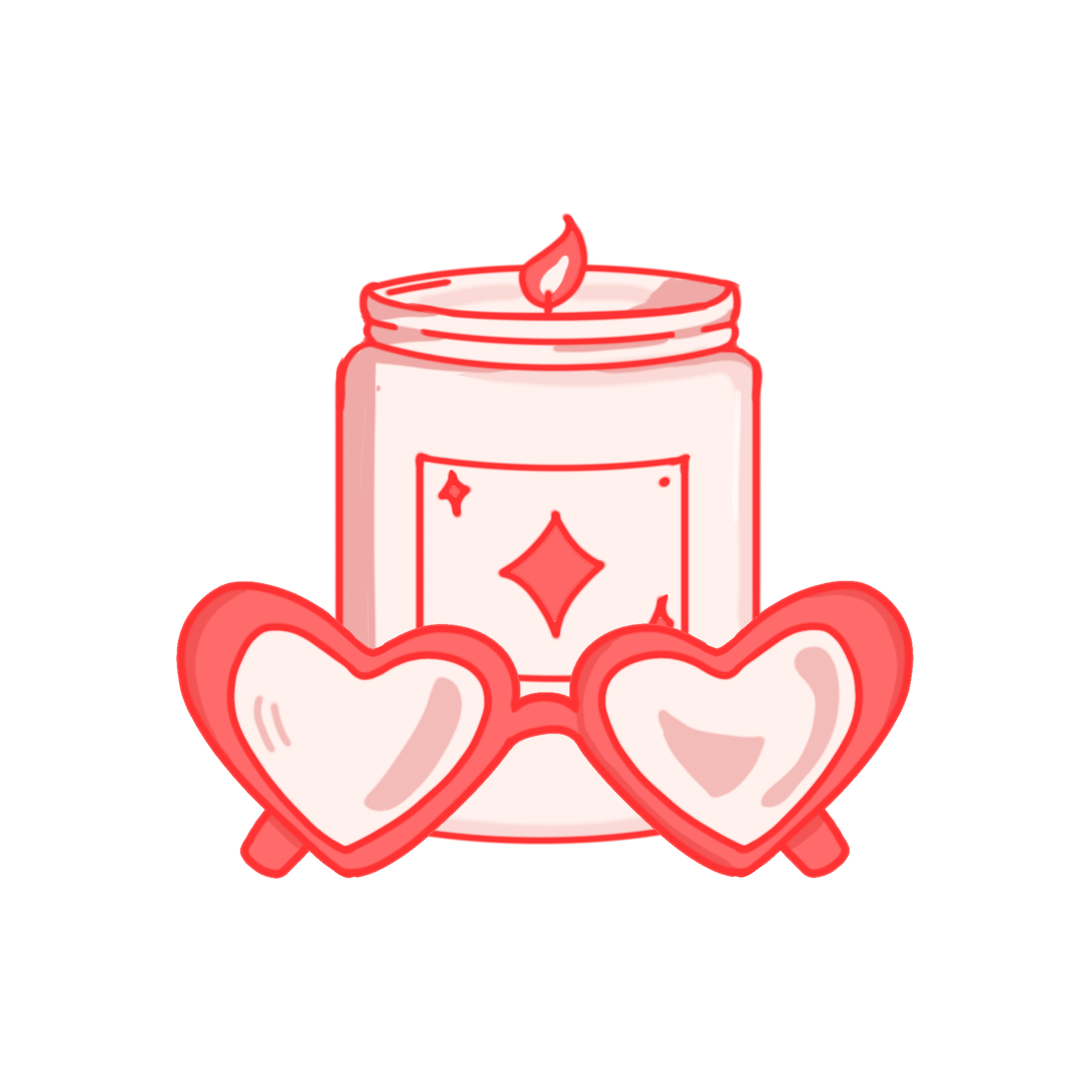 Scented candle and heart-shaped glasses illustration by Viano Oniomoh