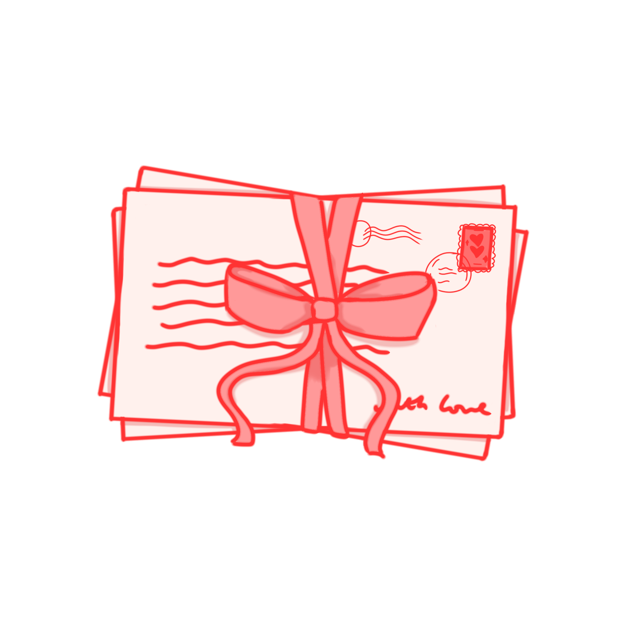 Stack of letters wrapped in wribbon illustration by Viano Oniomoh