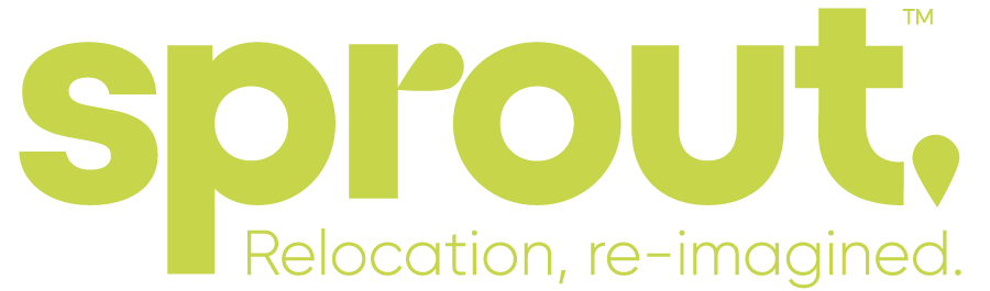 Sprout primary logo and “Relocation, re-imagined” tagline from the new visual identity.