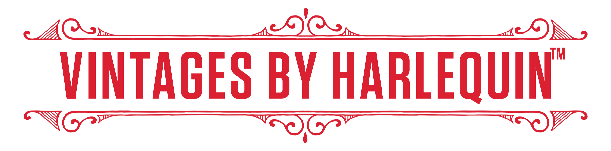 Vintage by Charlou logo in red with decorative filigree accents.