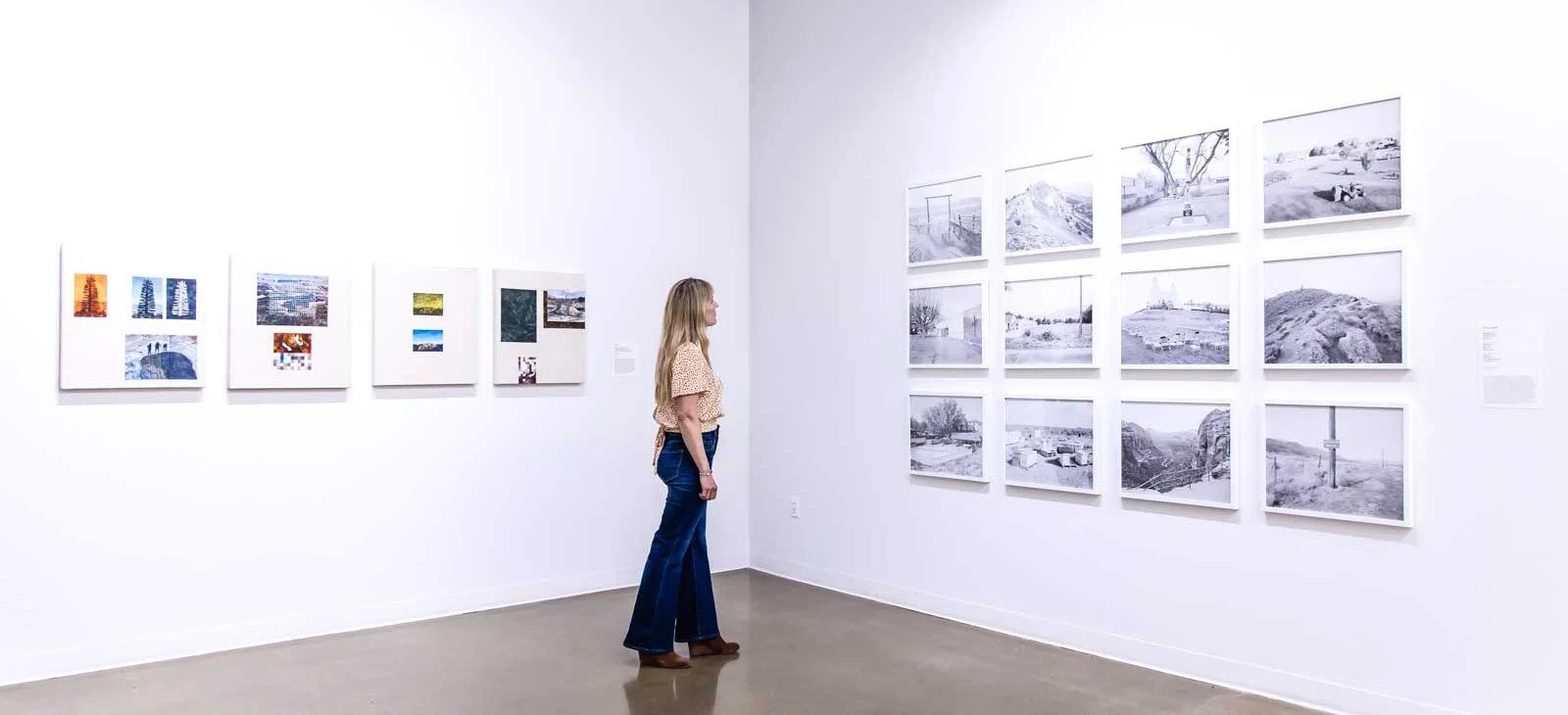 woman looking at artwork