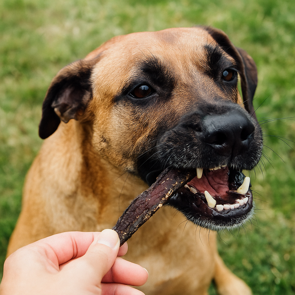 Dog eating biltong.png