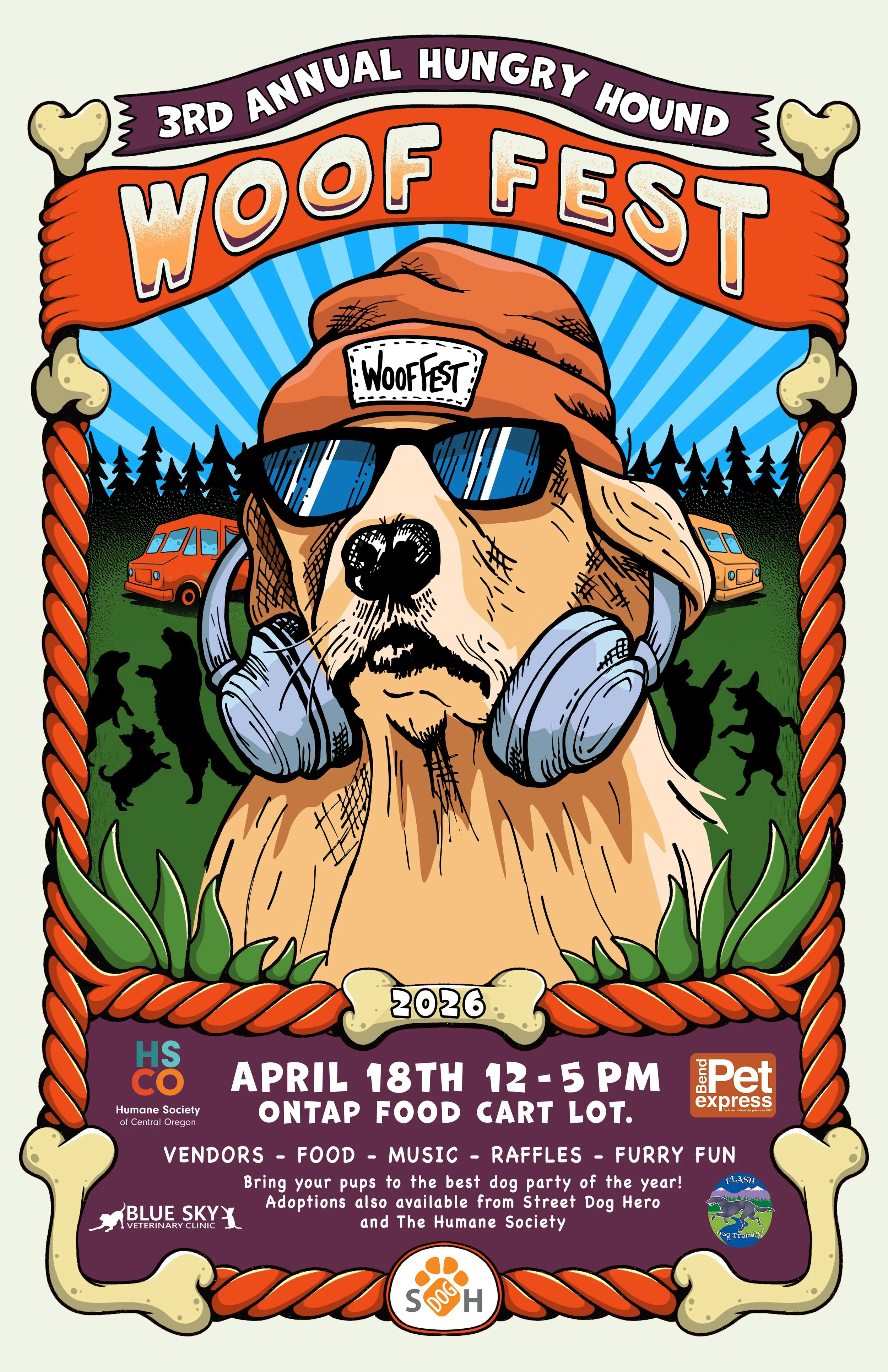 3rd Annual Hungry Hound WoofFest poster - dog festival April 18th 2026 at Ontap Food Cart Lot, Bend Oregon