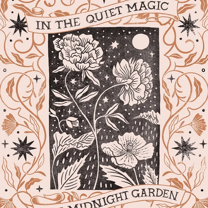 Black ink floral with vintage inspired pattern