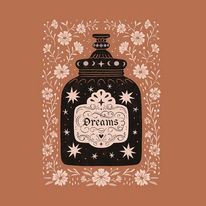Floral illustration, dreams, stars, journal cover
