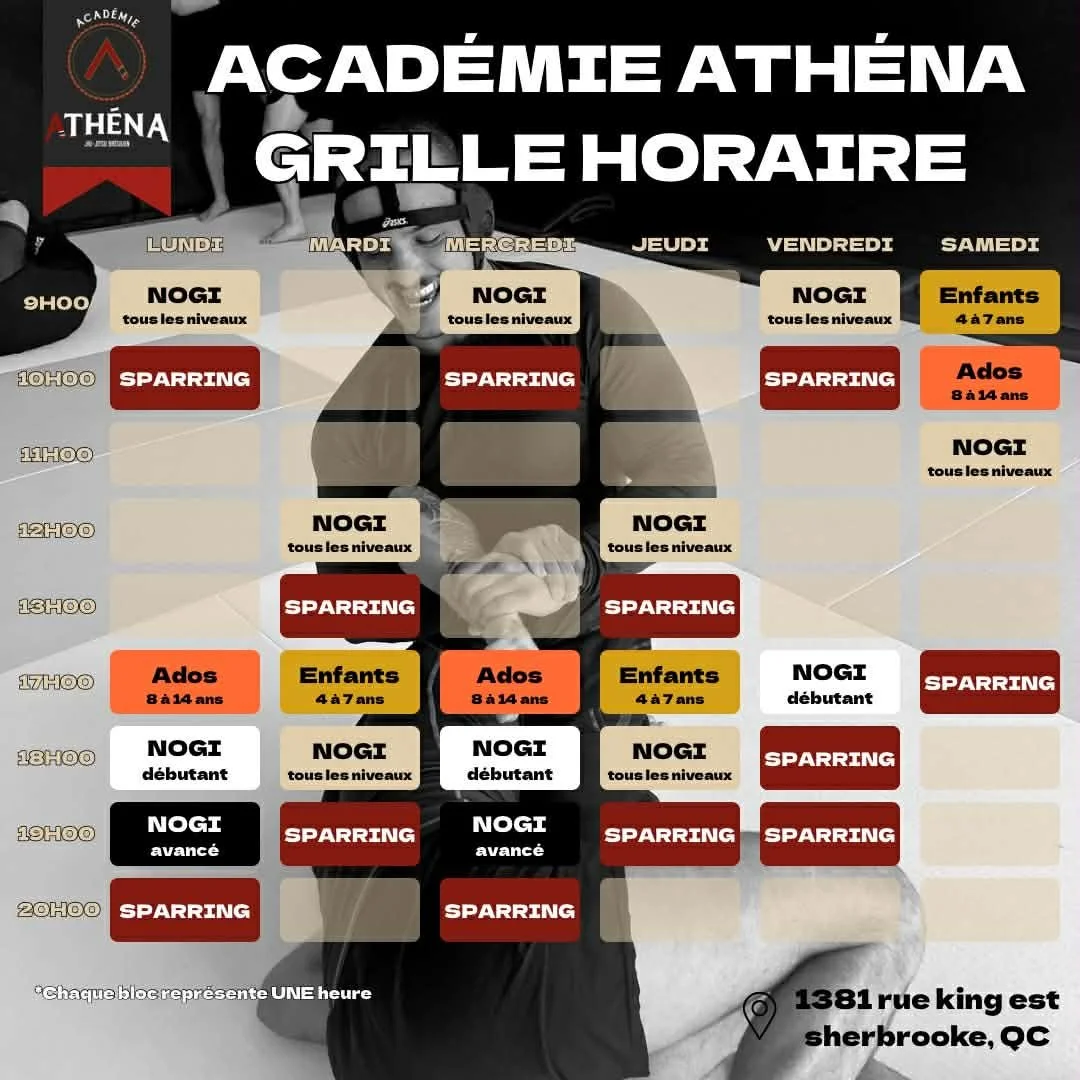 horaire complet athena bjj
