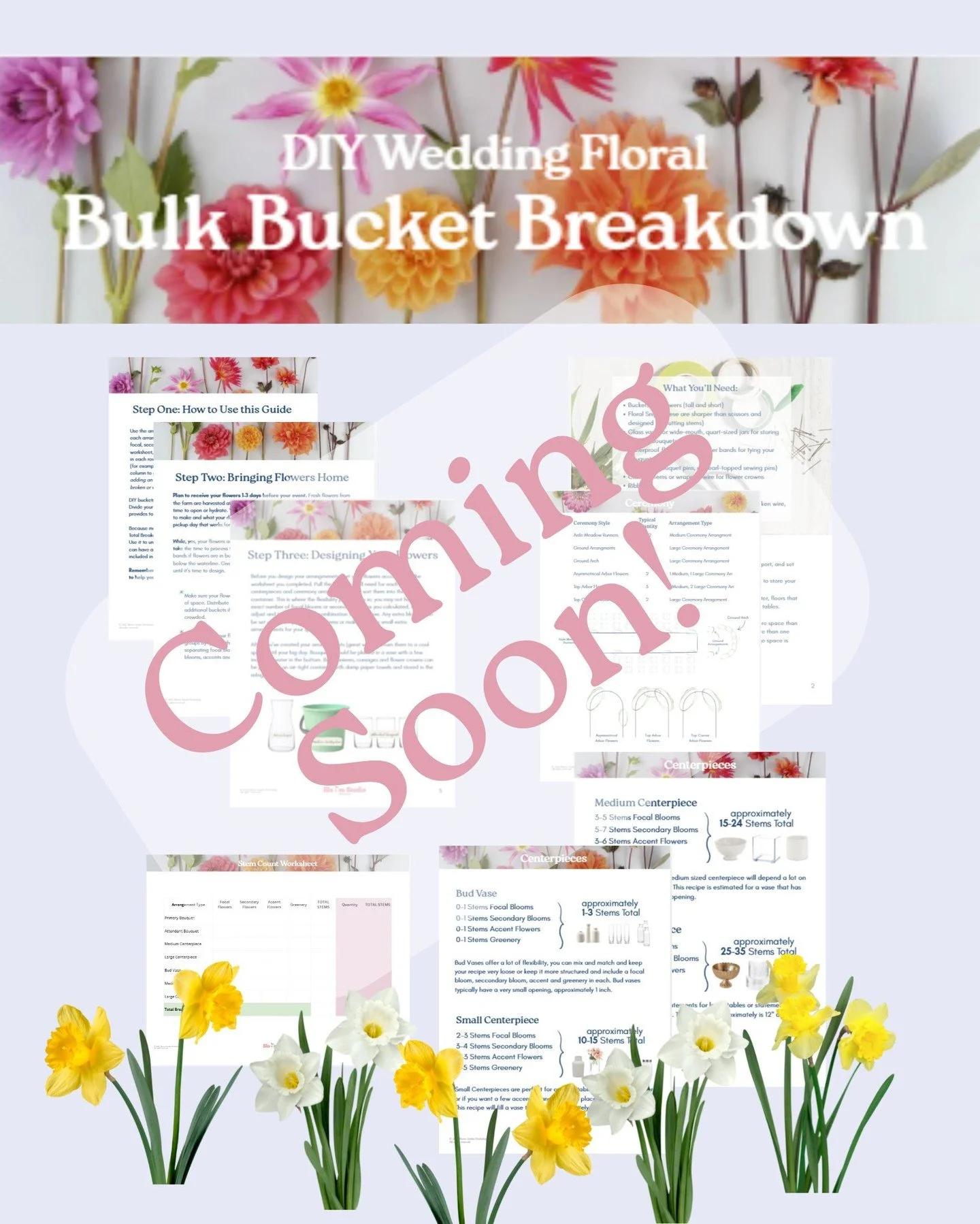The latest guide is coming out next week(!!) and I'm super excited about this one! This guide is your MUST HAVE companion to your locally-sourced, juicy flower farm DIY bulk buckets! 

- Calculate how many buckets you need with recipe formulas and wo