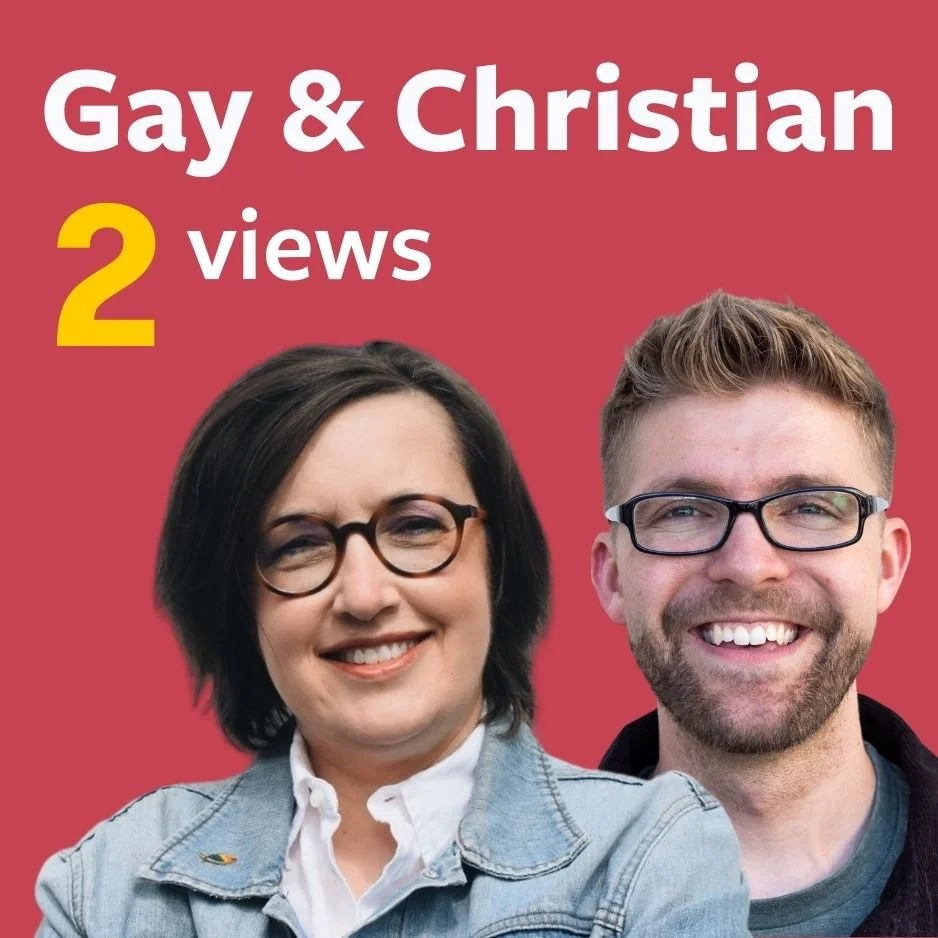 Image with Sally Gary and Gregory Coles and episode topic on this: Gay and Christian