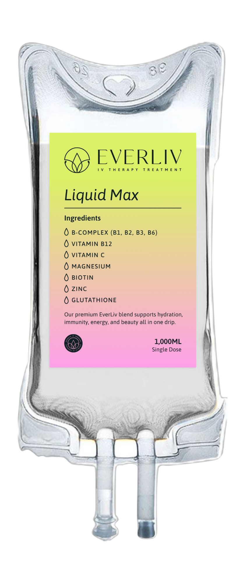 Liquid Max IV Bag. All the vitamins, minerals, antioxidants your body needs to feel your best in one premium signature blend.