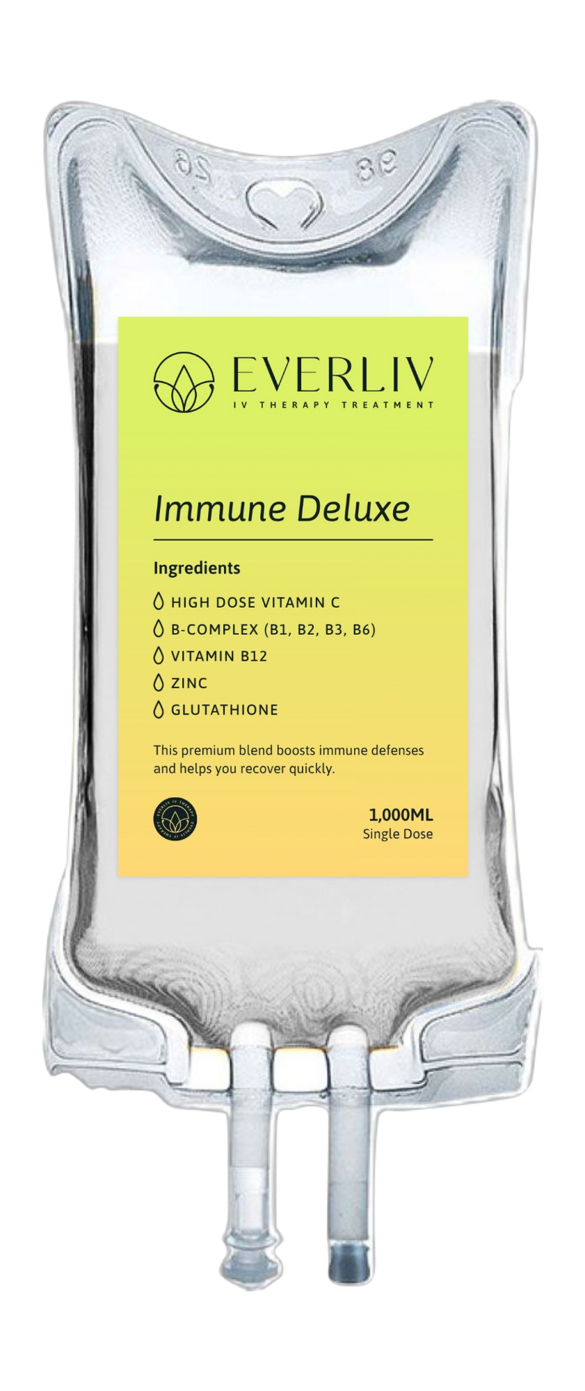 Immune Deluxe IV Bag. High dose vitamins, minerals and antioxidants. Premium formula for immune support.