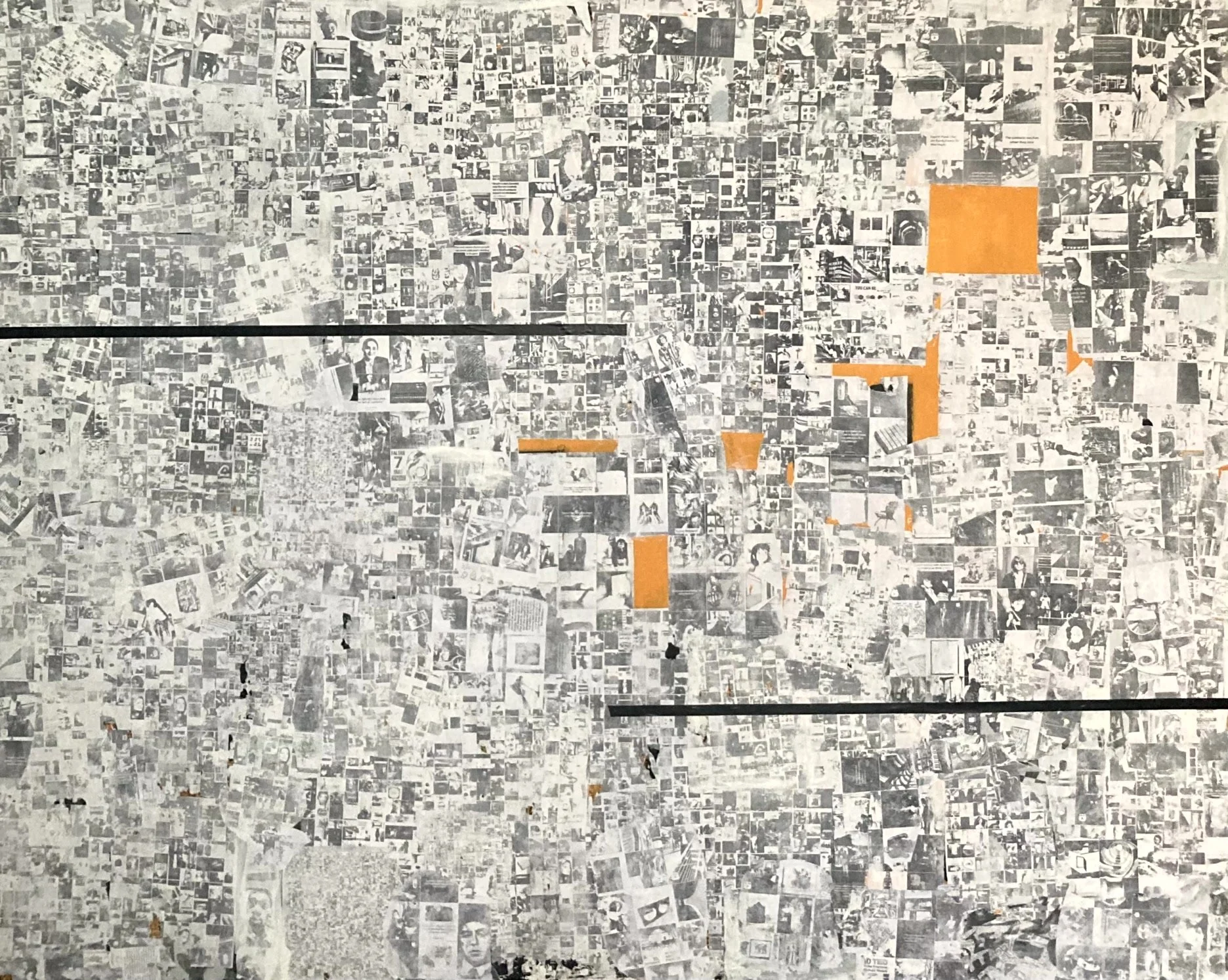 Semiotic spaces, 2024, ink transfer and acrylic on canvas - 200 x 180 x 4 cm